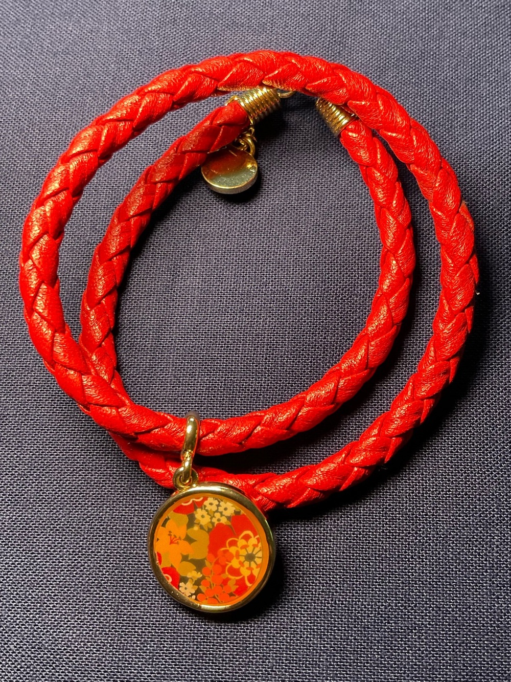 Vera Bradley Red Braided Double-Wrap Bracelet with Floral Disc Charm